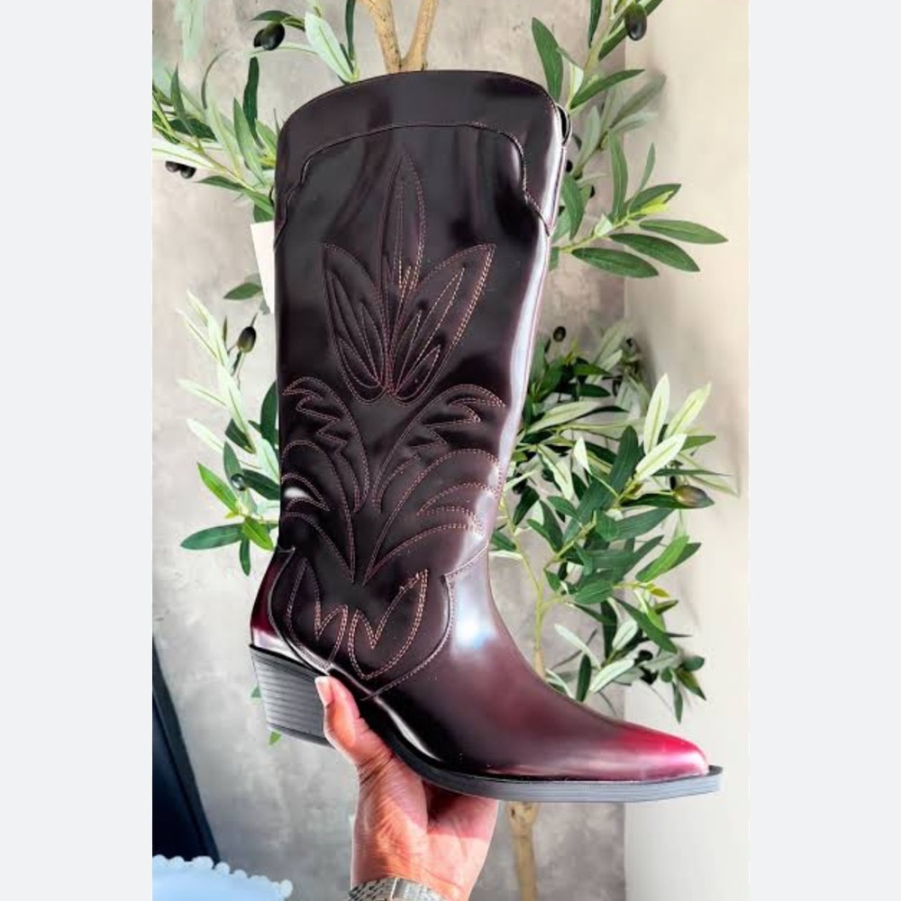 Zara Deep Red Cowboy Boots